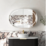 Bondi Black Oak Oval Led Mirror Shaving Cabinet 900*600